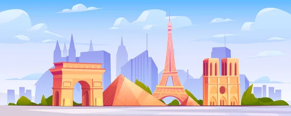 Paris simgeleri, Fransa şehir silueti arka plan — Stok Vektör