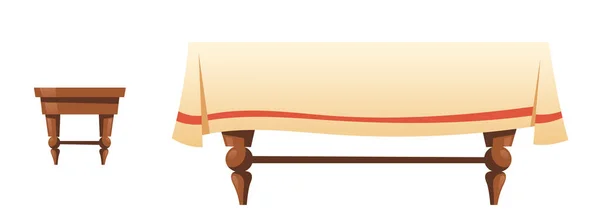 Деревянный стул и стол с льняной тканью — стоковый вектор