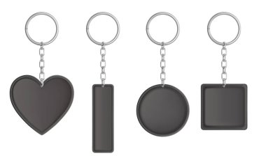 Vector black leather keychain, holder for key clipart