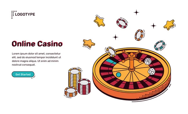 Online casino isometrisk landningssida, web banner — Stock vektor