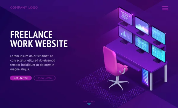 Pagina di destinazione isometrica del sito web di lavoro freelance — Vettoriale Stock