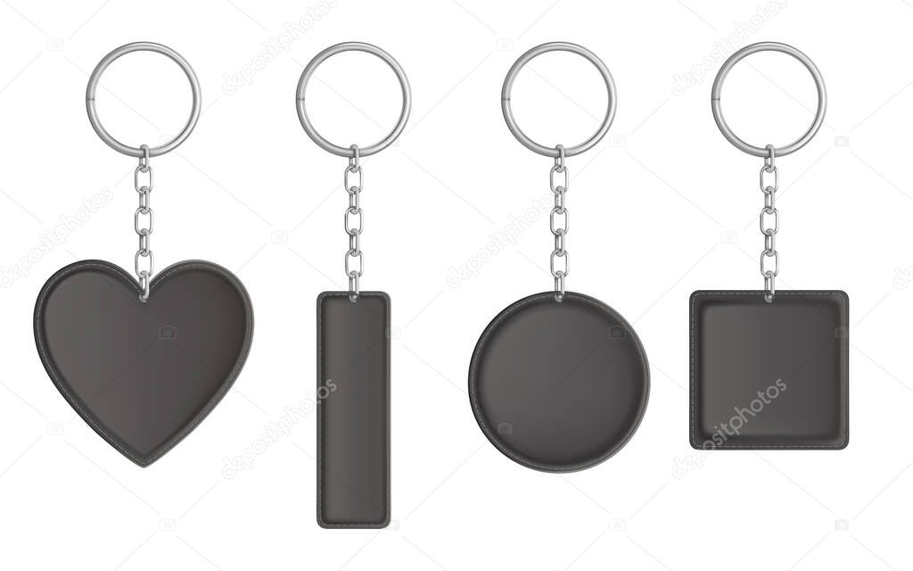 Vector black leather keychain, holder for key