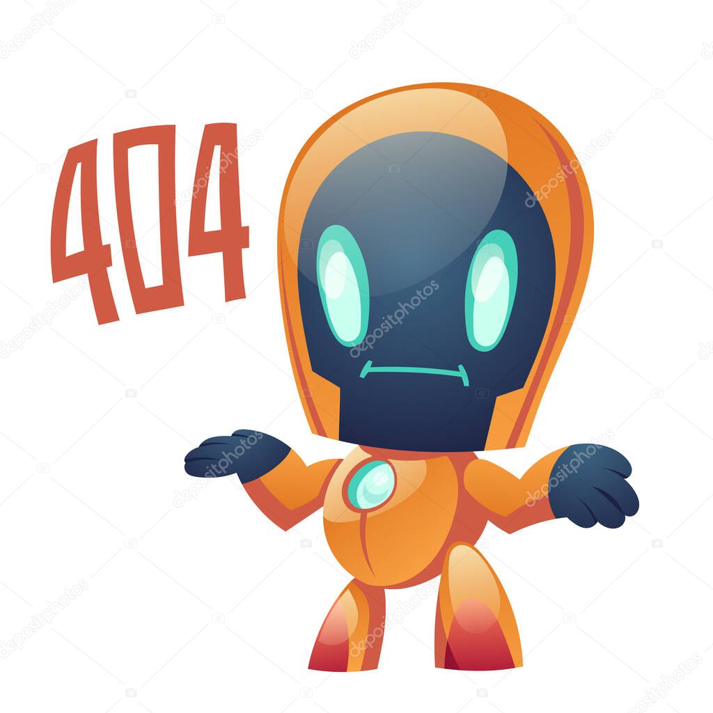404 error with robot say page not found, ai cyborg