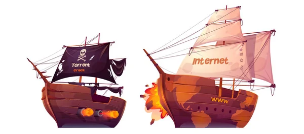 Csata között torrent és az internet, tengeri harc — Stock Vector