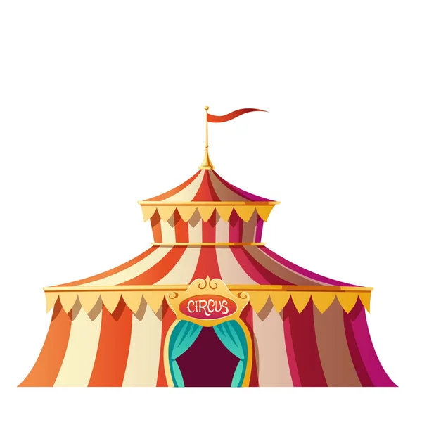 Σκηνή τσίρκου με κόκκινες και λευκές ρίγες στο λούνα παρκ — Διανυσματικό Αρχείο