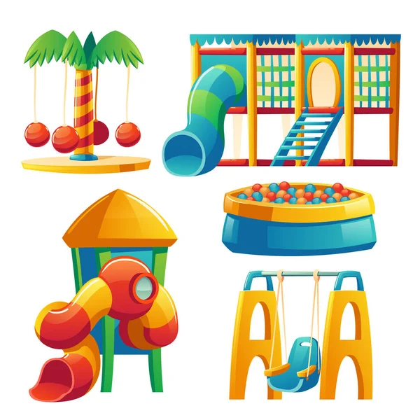 Kids playground with carousel and slide — Stock Vector