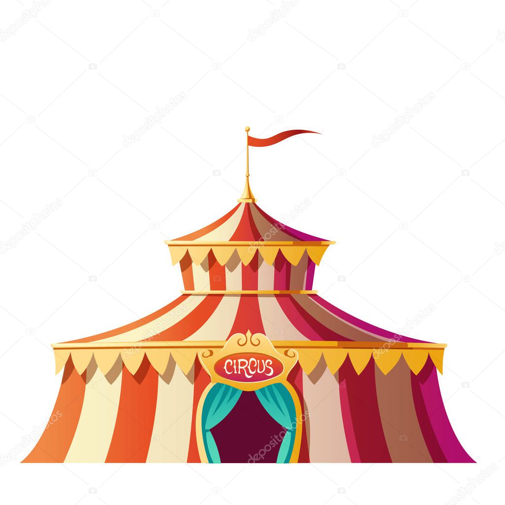 Circus tent with red and white stripes on funfair