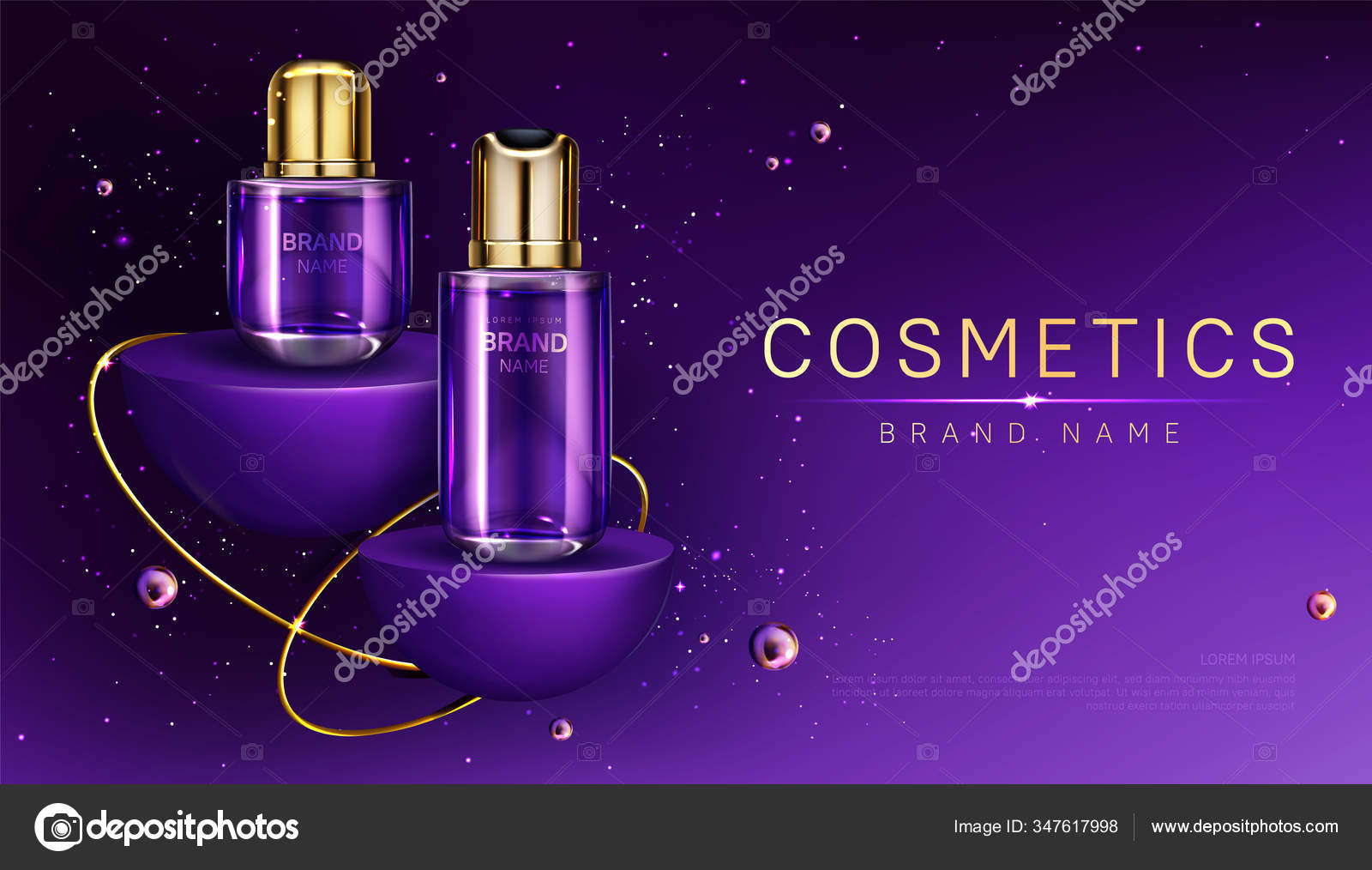 Cosmetics bottles on podium perfume ad banner Stock Vector by