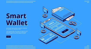 Akıllı cüzdan izometrik iniş sayfası web pankartı