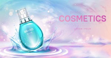 Su yüzeyinde serum kozmetik şişesi