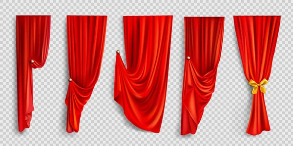 Red window curtains on transparent background — Stock Vector