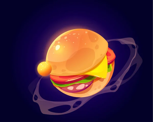 Vektorový karikatura hamburger planety ve vesmíru — Stockový vektor