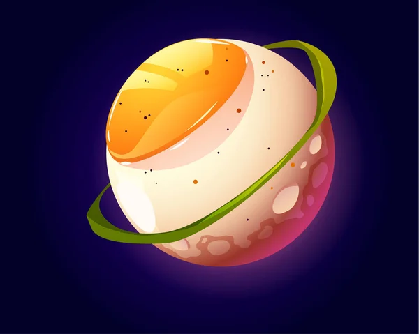 Planeta huevo en el espacio exterior. comida divertida esfera de óvulo — Vector de stock