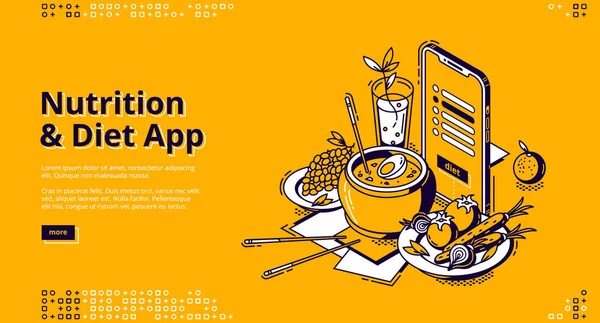 Näringsvärde och diet app isometrisk landning sida — Stock vektor