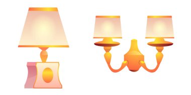 Vector vintage duvar ve abajurlu masa lambaları