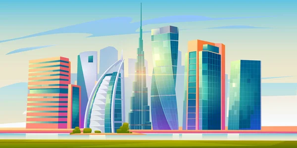 두 바이, 세계적으로 유명 한 건물들이 있는 UAE 스카이 라인 — 스톡 벡터