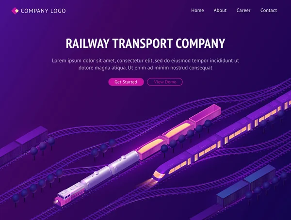 Izometryczna strona lądowania przedsiębiorstwa transportu kolejowego — Wektor stockowy