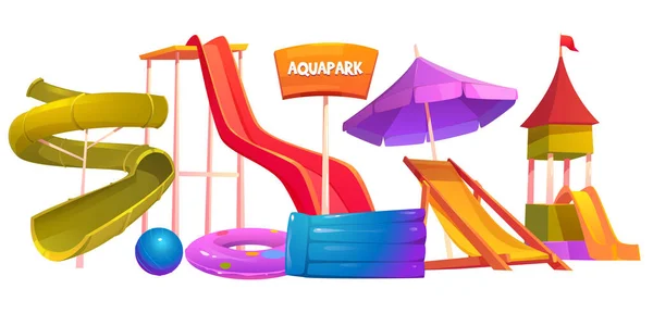 Aquapark equipment set Modern amusement park water — Stock Vector