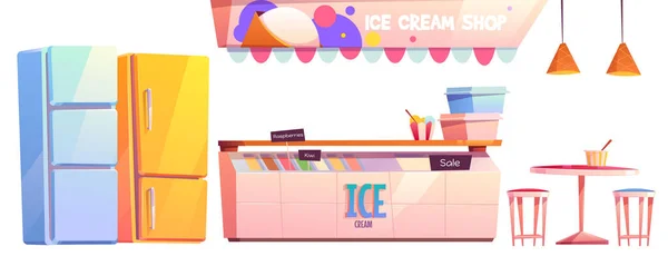 ร้านไอศกรีมหรือชุดอุปกรณ์ตกแต่งภายในคาเฟ่ — ภาพเวกเตอร์สต็อก