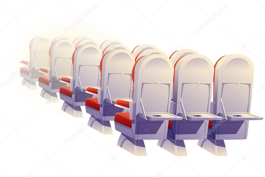 Airplane seats rear view, economy class chairs