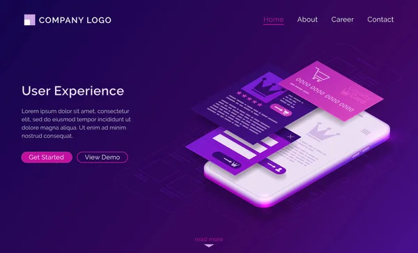 User experience, ui ux isometric landing page — Stock Vector