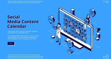 Sosyal ortam içeriği takvimi izometrik web pankartı