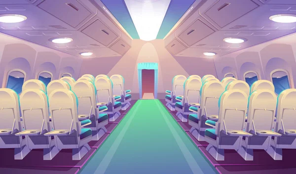 Interior pesawat kosong dengan kursi, salon pesawat - Stok Vektor