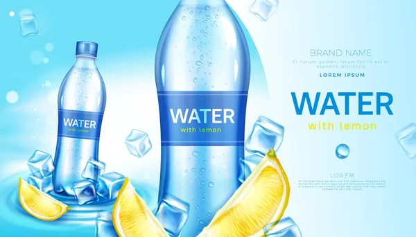 Agua mineral con limón en botella cartel promocional — Archivo Imágenes Vectoriales