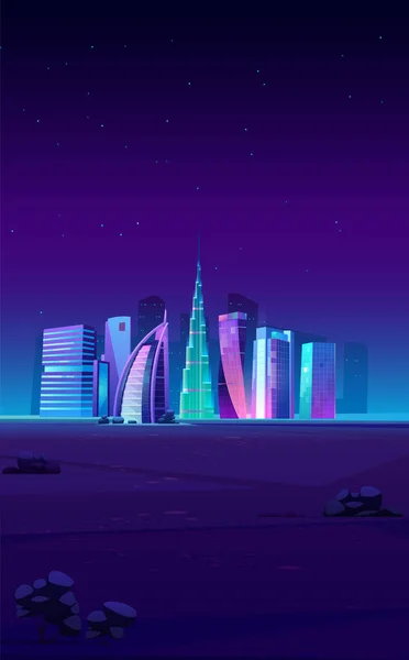 Dubai, UAE skyline com edifícios mundialmente famosos — Vetor de Stock