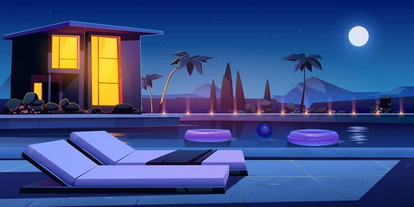 Casa y piscina por la noche — Vector de stock