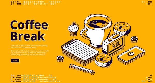 Coffee break isometric landing page, web banner — Stock Vector