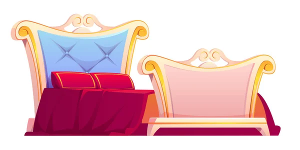 有红色毯子和枕头的病媒皇家床 — 图库矢量图片