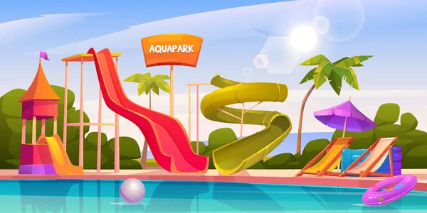 Aqua park with water slides and swimming pool — Stock Vector