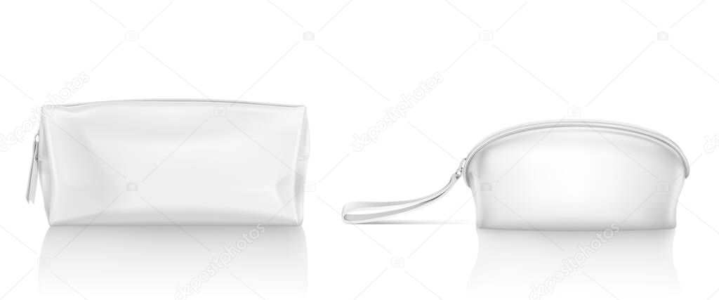 White cosmetic bag with zipper for makeup