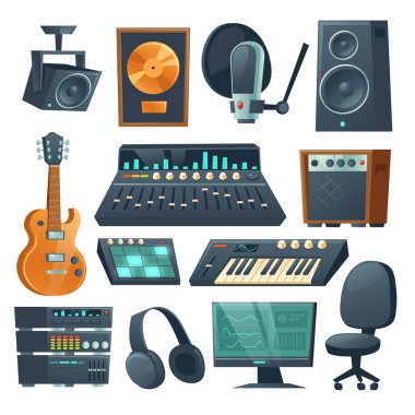 Ses kaydı için müzik stüdyosu ekipmanı