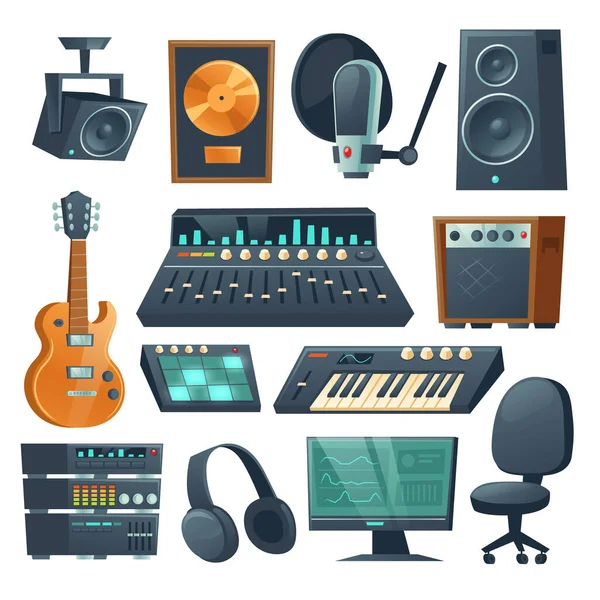 Ses kaydı için müzik stüdyosu ekipmanı — Stok Vektör
