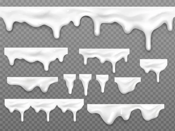 Реалістичні краплі молока, розтоплена біла рідина — стоковий вектор