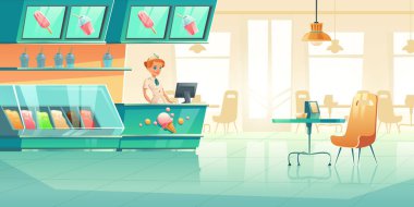 Dondurmacıda tezgahta satıcı var.