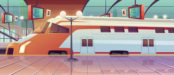 Järnvägsstation med höghastighetståg och plattform — Stock vektor