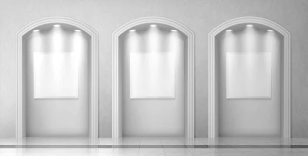 Arcos con columnas y letreros en blanco en pared — Vector de stock