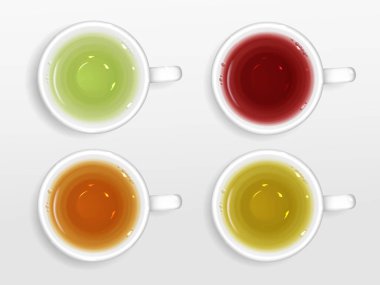 Çay fincanları beyaz arkaplanda izole edilmiş.