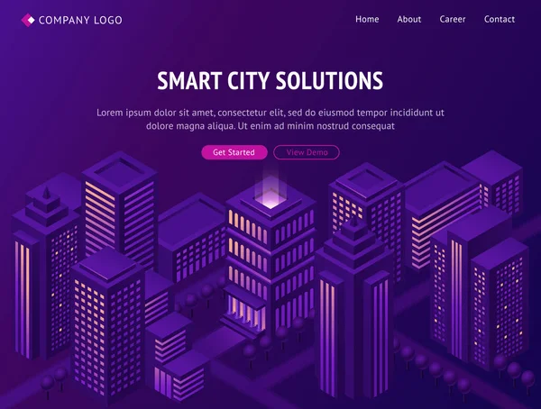 Cidade inteligente metrópole isométrica landing page . — Vetor de Stock