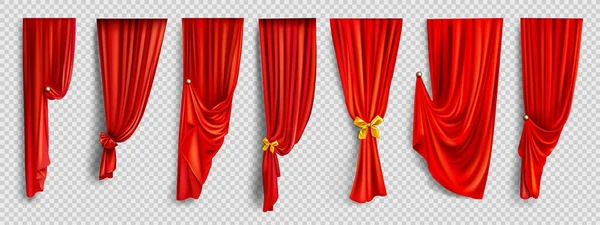 Red window curtains on transparent background — Stock Vector