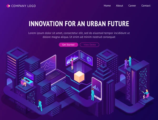 Inovação para o futuro urbano landing page isométrica — Vetor de Stock