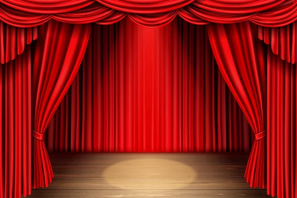 Cortina de palco vermelho para teatro, drapeado cena de ópera — Vetor de Stock