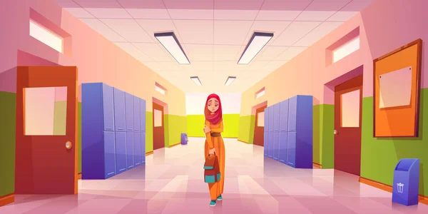 在学校走廊里寂寞的穆斯林女孩 — 图库矢量图片