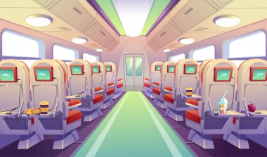 Bus, train or airplane chairs with folding tables clipart