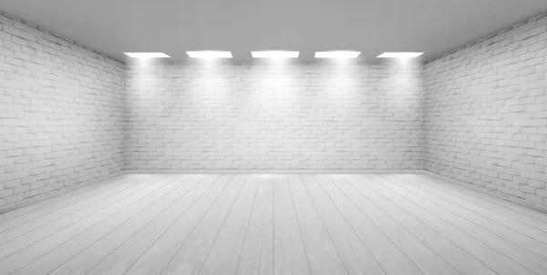 Chambre vide avec murs de briques blanches en studio — Image vectorielle