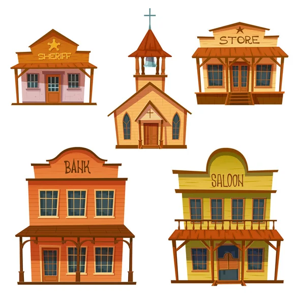 Wild west buildings set, cowboy style design. — Stock Vector