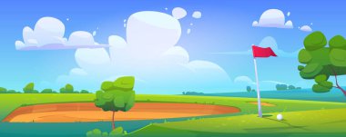 Golf sahasında çimlerin üzerinde top ile doğa manzarası